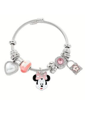 Minnie Mouse Silver and Pink Charm Bracelet